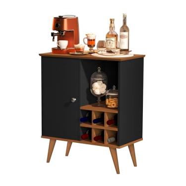 Imagem de Adega 6 Garrafas com 1 Porta Adega de Vinho Compacta para Sala ou Cozinha (Preto Freijo)