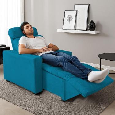 Imagem de Poltrona Cadeira Do Papai E Mamãe Reclinável Retrátil Para Sala De Descanso Madri Turquesa