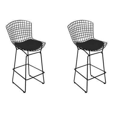 Imagem de Kit 2 Banquetas Bertoia Preta D80 Com Assento Preto