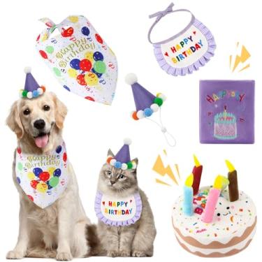 Imagem de Conjunto de presente de aniversário para cães – bandana, chapéu de festa e brinquedo de bolo com tapete de snuffle divertido jogo de esconde-esconde para cães e gatos pequenos, médios e grandes (Roxo)