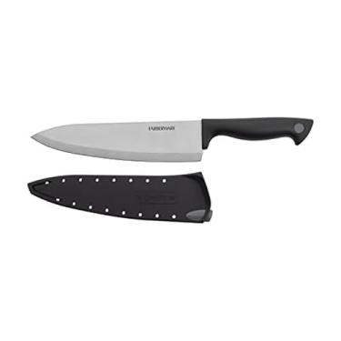 Imagem de Farberware Edgekeeper Faca de chef de 20 cm com tampa de lâmina autoafiável, faca de cozinha de aço inoxidável de alto carbono com cabo ergonômico, faca afiada, preta