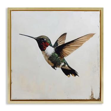 Imagem de Stupell Industries Beija-flor sobre arte de parede em tela flutuante rústica dourada envelhecida, design da Creative Studio, 63 x 63 cm