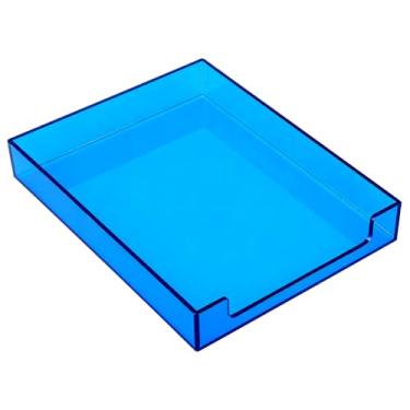 Imagem de Bandeja de papel, organizador de arquivos de acrílico para mesa, organizador de cartas, organizador de documentos, armazenamento para revistas A4, 35 x 27 x 6 cm, azul