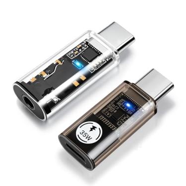 Imagem de leizhan Adaptador de áudio USB C macho para 3,5 mm e conversor USB-C para Lightning, carregamento rápido de 35 W e transferência de dados de 480 Mbps - Transparente