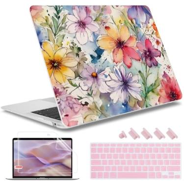 Imagem de May Chen Capa compatível com MacBook Air de 13 polegadas (modelos A1369 e A1466, versão mais antiga 2010-2017), capa rígida de plástico com capa de teclado e protetor de tela, florais abstratos