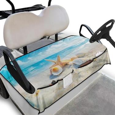 Imagem de Knextrepoy Shell Capa de assento de carrinho de golfe estrela do mar com 4 bolsos toalha de assento de carrinho de golfe de praia cobertor macio para assento de carro toalha universal serve para