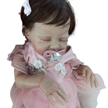 Imagem de Bebê Reborn Menina Dormindo Recém Nascida Olhos Fechados Cabelo Implantado Fio A Fio