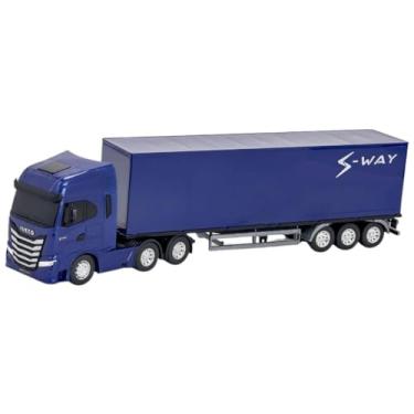 Imagem de Brinquedo S-Way Caminhão Baú, Escala 1:30, Portas Traseiras Articuladas, C/Giro, Trava de Apoio, Para Crianças, Presente, Carrinho Infantil, Coleção, Design Realista (Azul Escuro)