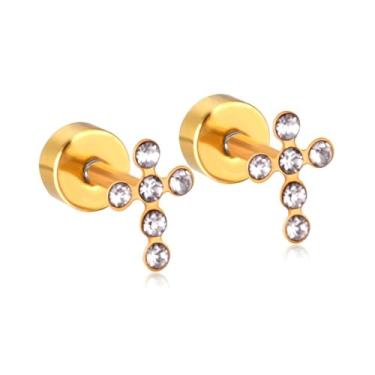 Imagem de Brincos pequenos de zircônia cúbica simulada de cruz 18G para mulheres e homens, minimalista, aço inoxidável, cartilagem, piercing, pijama, bijuteria moderna, Small, Aço inoxidável, Sem pedra preciosa