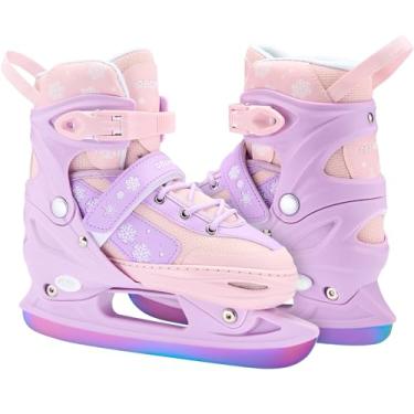 Imagem de OBENSKY 4 patins de gelo infantis ajustáveis para meninas e meninos, lâminas Iceskates para jovens de 3 a 12 anos, sapatos de patinação no gelo quentes rosa e azul para uso ao ar livre e de pista