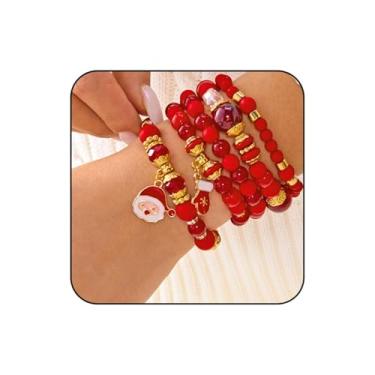Imagem de WCRAZYE Pulseiras de Natal para mulheres, vermelho, verde, floco de neve, Papai Noel, árvore de Natal, pulseiras festivas com contas, pulseiras empilháveis elásticas da amizade, One Size, Miçangas