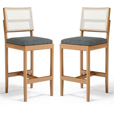 Imagem de Kit Com 2 Banqueta Milena Madeira Maciça Assento Estofado Encosto De Tela Sintética Linho Chumbo 406