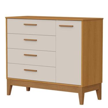 Imagem de Cômoda Sapateira Infantil Flip 4 Gavetas MDF Puxador em Mdf Bege Fosco
