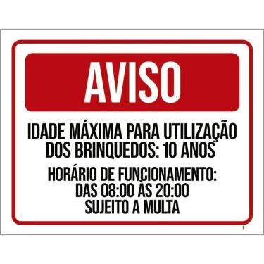 Imagem de Placa Sinalização Aviso Idade Máxima Brinquedos Multa 36X46