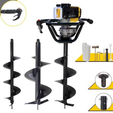 Imagem de Perfurador de Solo Perfuratriz Lynus PSL-517 À Gasolina 52cc 1,8HP 9.000rpm Motor 2T Completo Com KIT Brocas 80X20cm, 80X25cm e 80X30cm