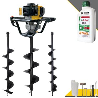 Imagem de Perfurador À Gasolina Lynus PSL517 52cc 1,8HP 9.000rpm P/ Construção Civil e Mourões Com Brocas 80x10cm, 80x15cm e 80x20cm + EXTRA ÓLEO STIHL 2T