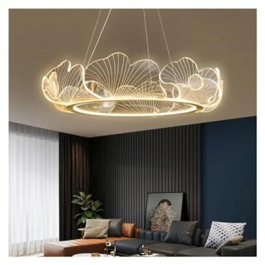 Imagem de Lustre luxuoso, moderno, folha de lótus, acrílico, luzes pendentes de LED, quarto, sala de estar, sala de jantar, decoração, abajur, lustres criativos simples, dia68cm-branco frio