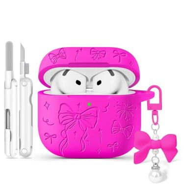 Imagem de Joremx Capa protetora de silicone gravada joremx para Airpods 4, kit de limpeza para AirPods 4ª geração 2024 (rosa fluorescente)