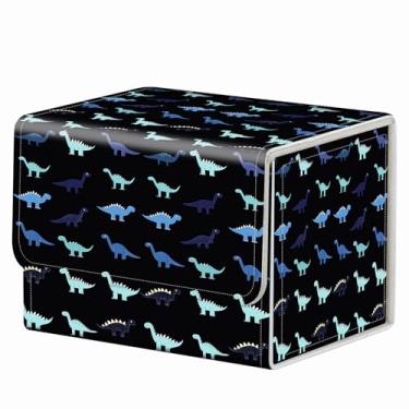 Imagem de RMJKXQZG Caixa de baralho com ímã forte MTG demoníaco, caixa de baralho mágico, padrão criativo, caixa de armazenamento para TCG para jogos colecionáveis, dinossauros fofos pretos verdes azuis