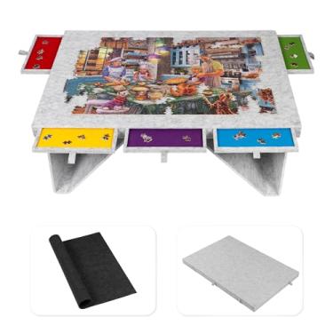 Imagem de Tektalk Quadro de quebra-cabeça de feltro com 5 gavetas coloridas, mesa de quebra-cabeça portátil para adultos, planalto superleve com capa, armazenamento para 1500, 1000, 500 peças de quebra-cabeça