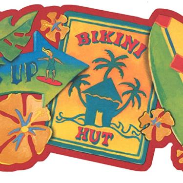 Imagem de Papel de parede Borda havaiana flores tropicais e prancha de surf 16,5 x 38 cm GU92173B