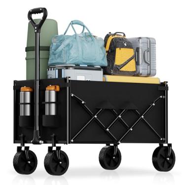 Imagem de Carroça dobrável leve, carrinho de compras dobrável de grande capacidade em rodas grandes, carrinhos de compras dobráveis resistentes, carrinhos utilitários para uso ao ar livre para acampamento