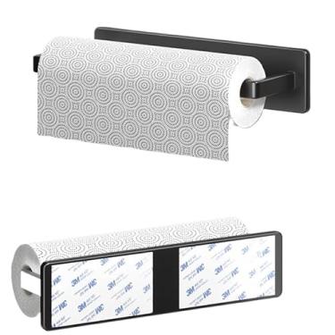 Imagem de Suporte Porta Papel Toalha Autoadesivo de Parede em Metal Preto – Instalação Sem Furos, Compacto e Moderno (Não aplicável)