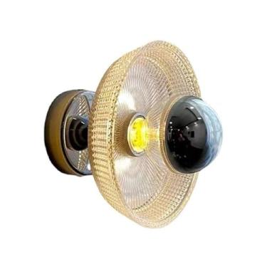 Imagem de Luminária de parede retrô com vidro ondulado e base cromada, soquete E27, luminária de parede antiga para quarto e cabeceira
