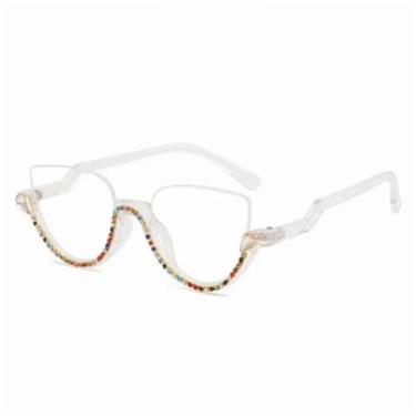 Imagem de Óculos de grau estilo gatinho retrô anti-luz azul para mulheres, lentes transparentes universais da moda, óculos da moda femininos, Clear Seven Diamond, BH01