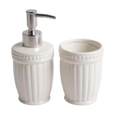 Imagem de Kit Banheiro Lavabo Cerâmica Serene Acessórios Branco 3 Pçs