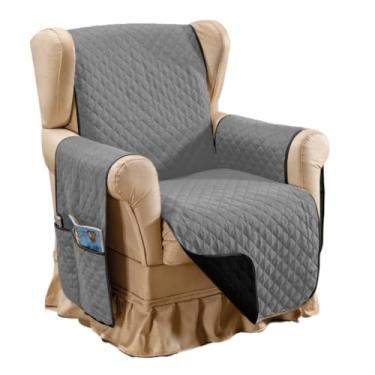 Imagem de Capa de Sofá Poltrona 1 Lugar Dupla-Face Protetor Com Porta Objetos Toque Macio 170 Fios (Cinza/Preto)