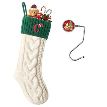 Imagem de Meias de Natal personalizadas com iniciais personalizadas de 45,7 cm, meias de Natal tricotadas com letra lareira monograma para pendurar, meias de Natal para crianças, decoração de festa de férias em