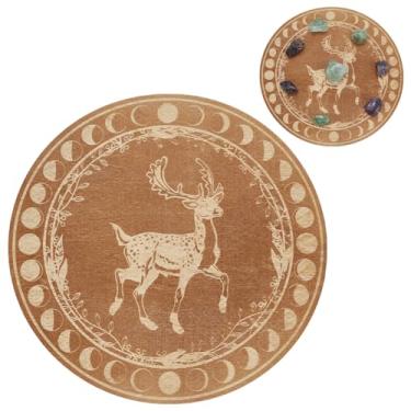 Imagem de INFUNLY Placa de grade de cristal de madeira Artemis Geometry Energy Grids Board 25 cm redondo veado chifre chakra grade placa para altar yoga meditação bruxaria reiki ritual espaço decoração