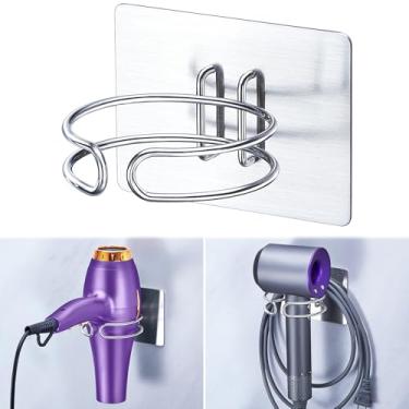Imagem de XILIMEN Suporte de secador de cabelo montado na parede, cabide autoadesivo para a maioria dos secadores de cabelo, suporte de secador de cabelo para armário de banheiro (prata)