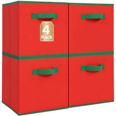Imagem de STORAGE MANIAC Cubos de armazenamento, 28 cm durável pacote com 4 cesta de armazenamento para o Natal, caixas dobráveis de tecido dobráveis com alças para organização, armário, prateleiras