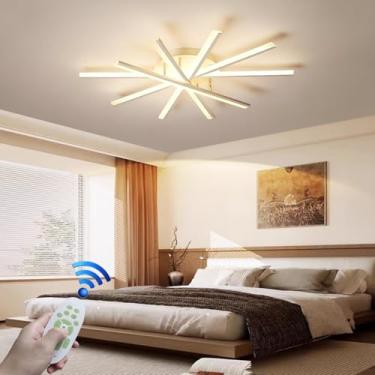 Imagem de Luminária de teto LED regulável moderna de metal, luz de teto em forma de fogos de artifício, elegante, grande luminária de sala de estar, lustre linear irregular, adequado para restaurante,