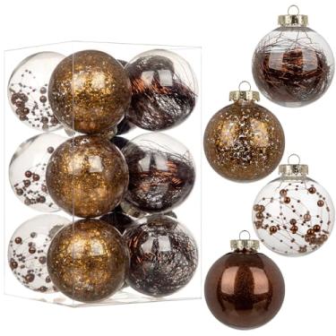 Imagem de Briful 80 mm/3,15" enfeites de bola de Natal transparente à prova de estilhaçamento conjunto de bolas de Natal transparentes decorativas com decoração delicada de pelúcia enfeites de árvore de Natal