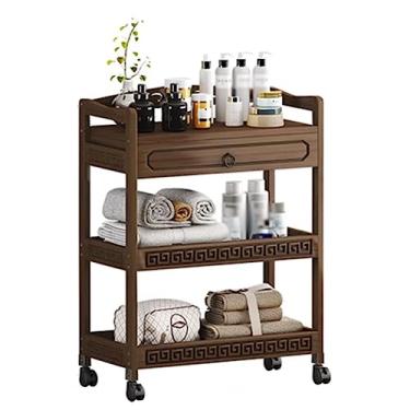 Imagem de Carrinho de carrinho de salão de beleza, carrinho de equipamento de barbeiro, armário de armazenamento de salão de beleza, carrinho de carrinho de salão de beleza (cor: castanho-B, tamanho: 59 x 32 x