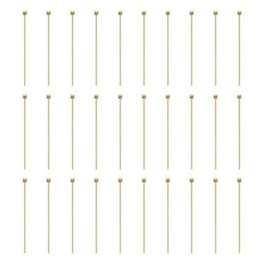 Imagem de HARFINGTON 100 pinos de cabeça de bola de ouro 18 K, 30 mm, pinos de cabeça redonda para brinco, pingente, colar, pulseira, berloque, joias, descobertas, artesanato faça você mesmo