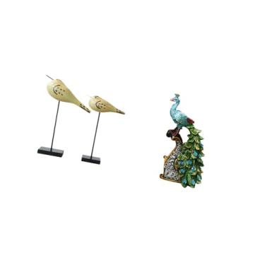 Imagem de Fenteer Coleção de Esculturas Modernas de Pássaros E Pavões em Madeira, Ornamentos de Mesa Elegantes para Quarto, Escritório, Entrada, Sala de Estar, Estante,