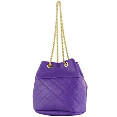 Imagem de modamoda de T245/T246 Bolsa feminina de couro italiano, fecho de corrente dourada, 20 x 14 cm, Roxo/couro, Small