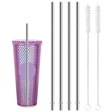 Imagem de Canudos de substituição de canudos de metal de 10,5 polegadas para Starbucks 680 g, 26,7 x 0,8 cm reutilizáveis de aço inoxidável com escova de limpeza, compatível com copo Starbucks Cup (4+2)