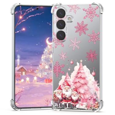 Imagem de BEIMEITU Capa de Natal para Samsung Galaxy S25 Floco de Neve Rosa, Design de Árvore de Natal, Capa Protetora Flexível de Papai Noel, Capa de Celular para Samsung Galaxy S25 Crianças Mulheres