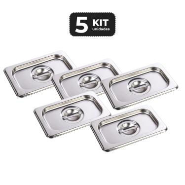Imagem de Kit 5 Tampa Para Cuba Sem Recorte Inox 1/9 Gn P/ Buffet