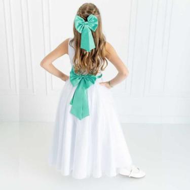 Imagem de Vestido Infantil Longo Branco com Tule e Cinto Tifany Daminha Casament