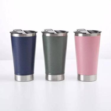 Imagem de Copo Térmico Tampa Abridor Fosco Aço Inox 473ml Gelado Quente - xtrad,