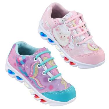 Imagem de Kit com dois pares de tenis de led ledstar feminino  sereia e ovelha c