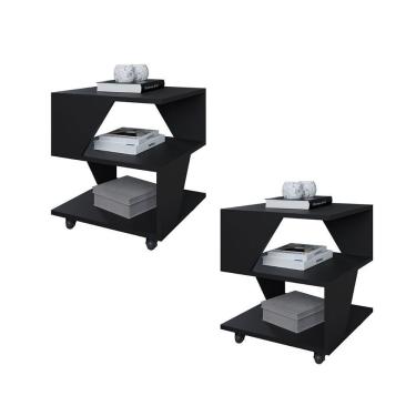 Imagem de Kit Com 2 Mesa De Cabeceira Spin Para Quarto Casal Poquema Preto
