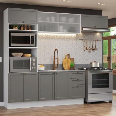 Imagem de Cozinha Completa Vik 8 Portas 3 Gavetas MDF 270 cm Branco-cinza com Torre Quente e Aére...