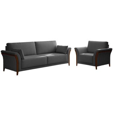 Imagem de Conjunto Decorativo Poltrona e Sofá 222cm Market Linho Chumbo - Gran Belo